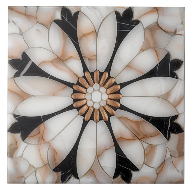 Estilo Mosaico Dourado Marble Marble Daisy Branco  (Frente)
