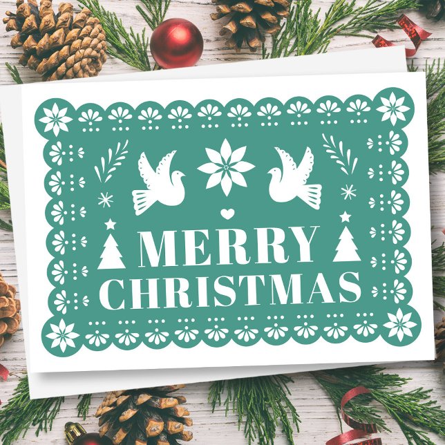 Estilo Papel Picado Cartão de Natal Mexicano (Papel Picado Style Mexican Christmas Card by Fiesta Valley Print)