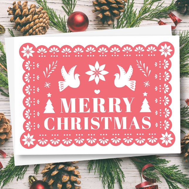 Estilo Papel Picado Cartão de Natal Mexicano (Papel Picado Style Mexican Christmas Card by Fiesta Valley Print)