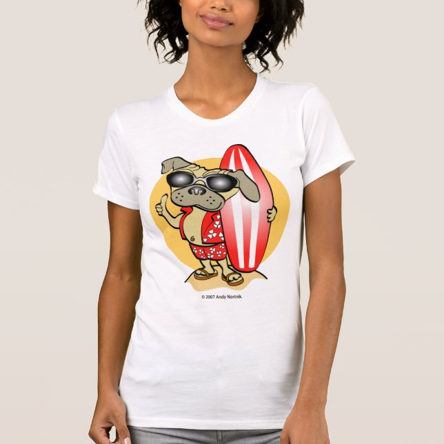 Estilo Retro Surfin' Pug Camisetas femininas (Frente)