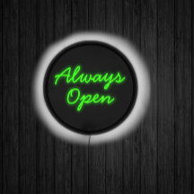 Estilo Retroativo Sempre Abrir Verde Neon a Preto
