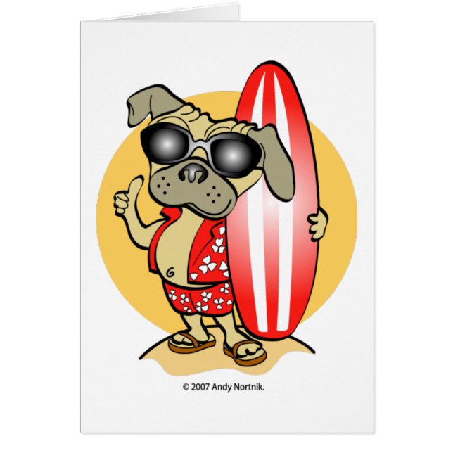 Estilo retrorado Cartões Pug Surfin (Frente)