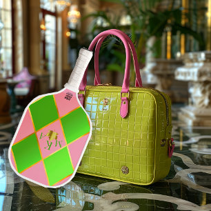 Estilo Rosa e Verde Monograma Chic