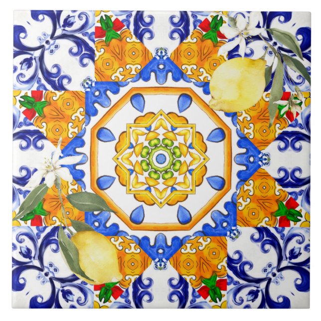 Estilo siciliano,limões,majolica Azulejo cerâmico (Frente)