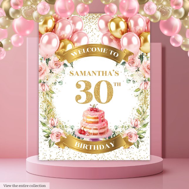Estilo Tecido de Tapeçaria Dourado Rosa para 30º A (Stylish 30th Birthday Blush Gold Tapestry Design)