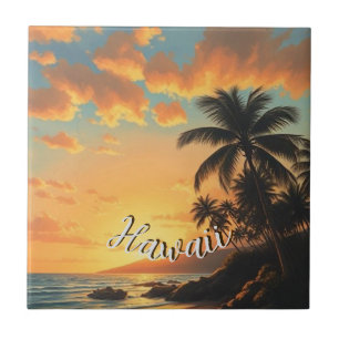 Estilo Vintage Havaiano Viagem Costa Mar Pôr-do-So