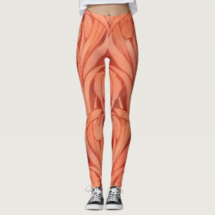 Estilo Vintage Lily Art Nouveau Laranja Leggings