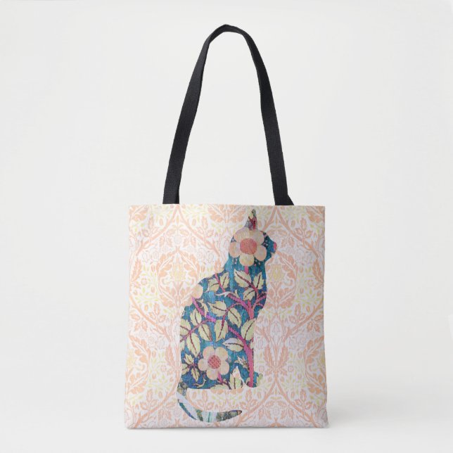 Estilo Vintage Padrão Floral Gato Tote Bag (Frente)