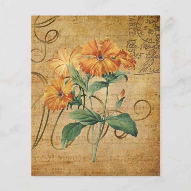 Estilo Vintage Papel Floral Laranja (Frente)