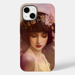 Estilo Vintage Retrato da Linda Mulher Floral