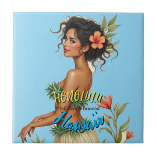Estilo Vintage Viagem Honolulu Hula Girl Havaiana