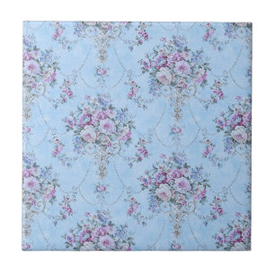 Estilo Vitoriano Branco Azul Francês Floral