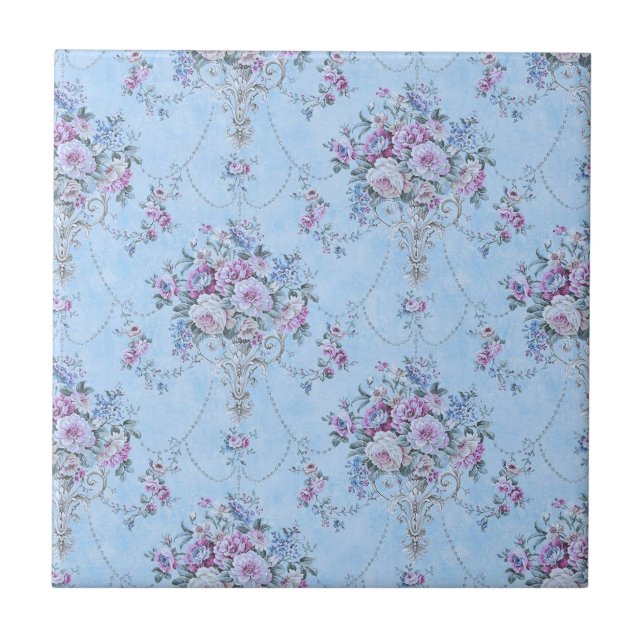 Estilo Vitoriano Branco Azul Francês Floral (Frente)