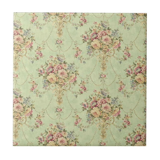 Estilo Vitoriano Verde Francês Floral Rococo (Frente)