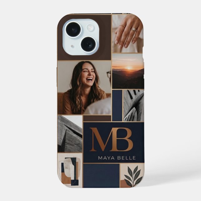 Estojo de Colagem de Fotos com Monograma Chic (Verso)