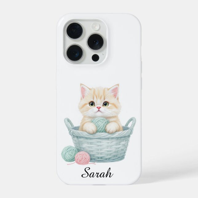Estojo de iPhone 15 Pro Gatinho de Lã Adorável (Verso)