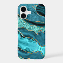Estojo de iPhone Azul Turquesa Dourado Brilho Aqua