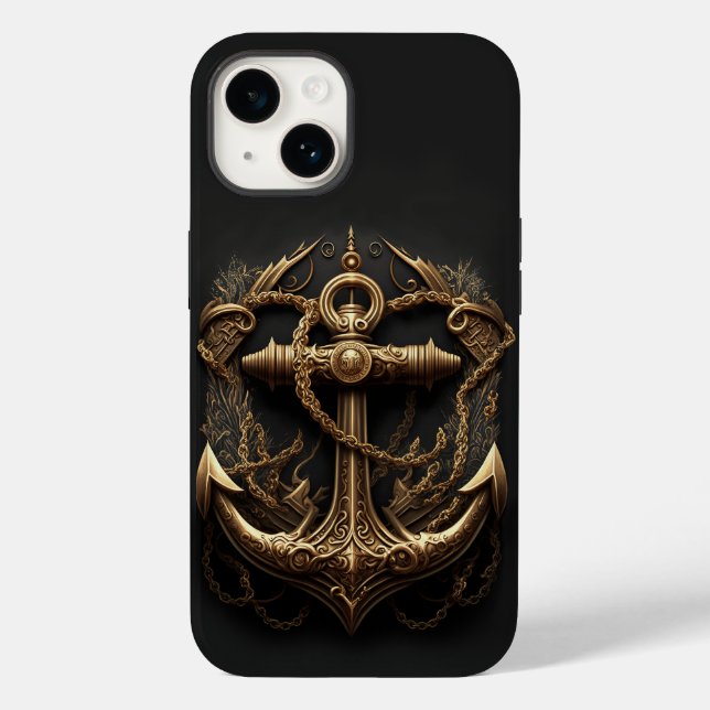 Estojo de iPhone Case-Mate Âncora Náutica Dourada (Verso)