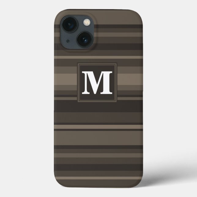 Estojo de iPhone Case-Mate com listras taupe monog (Verso)