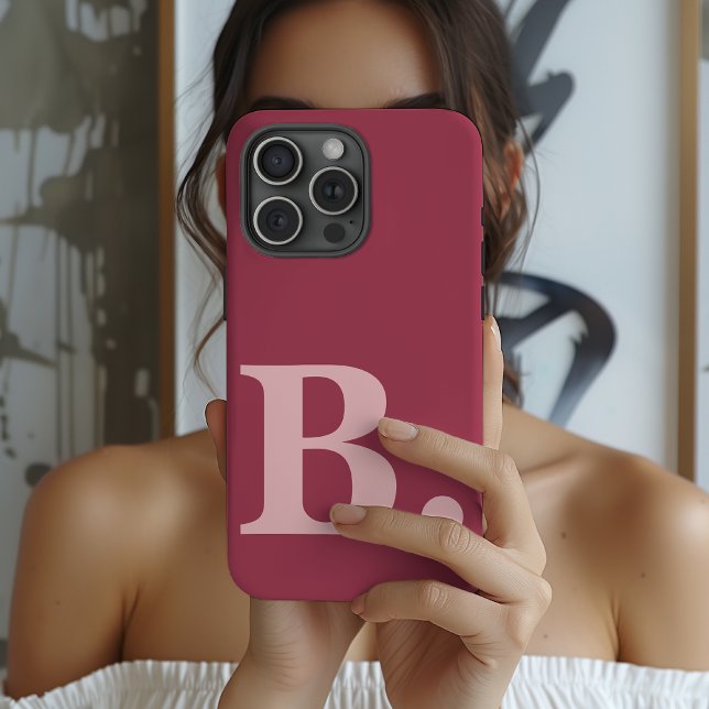 Estojo de iPhone com Monograma Personalizado Prese (Custom Pink Phone Case Bridal Shower Gift for Her, Modern Initial iPhone Case Gift for Mom or Wife)