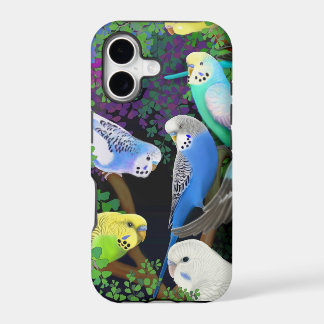 Estojo de iPhone com Papagaios Budgie em Samambaia