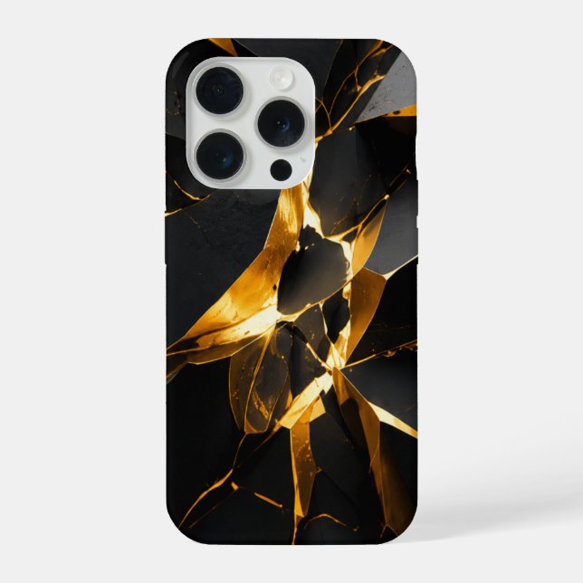 Estojo de Luxo Black Gold Fracture para iPhone 16 (Verso)
