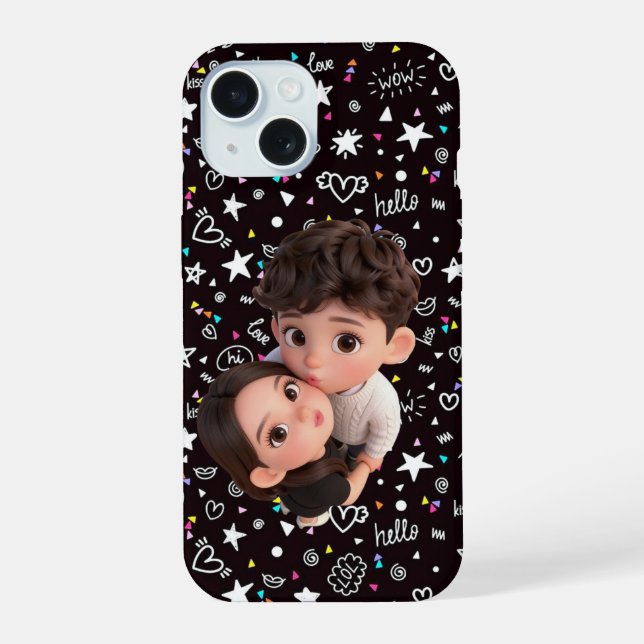 Estojo de Telefone Casal 3D Fofo (Verso)