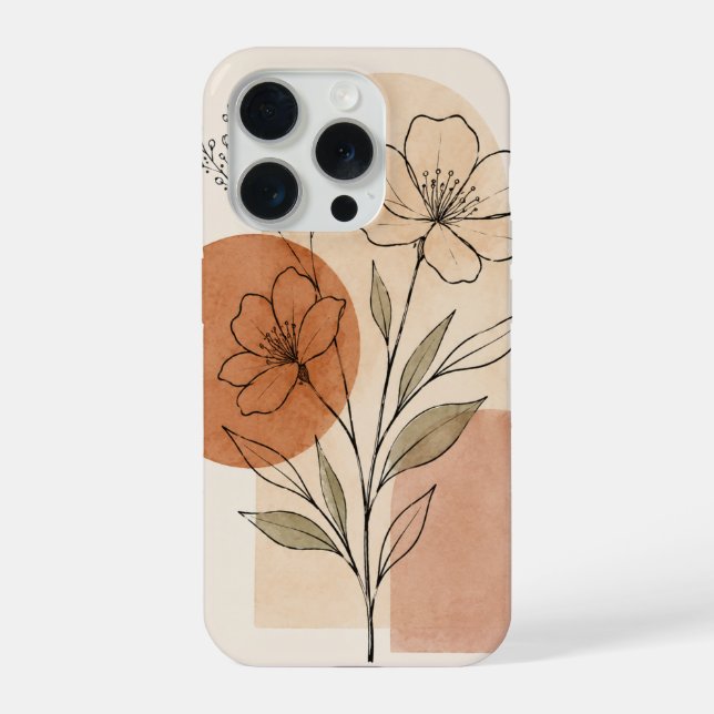 Estojo de Telefone com Arte de Linha Floral Boho (Verso)