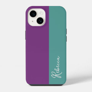 Estojo de Telefone com Bloco de Cores Roxo e Verde