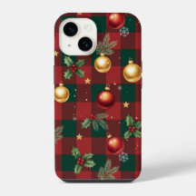 Estojo de telefone com bolas de Natal xadrez