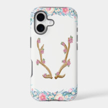 Estojo de Telefone com Chifre de Alce Floral Fofo