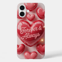 Estojo de telefone com coração 3D Forever & Always