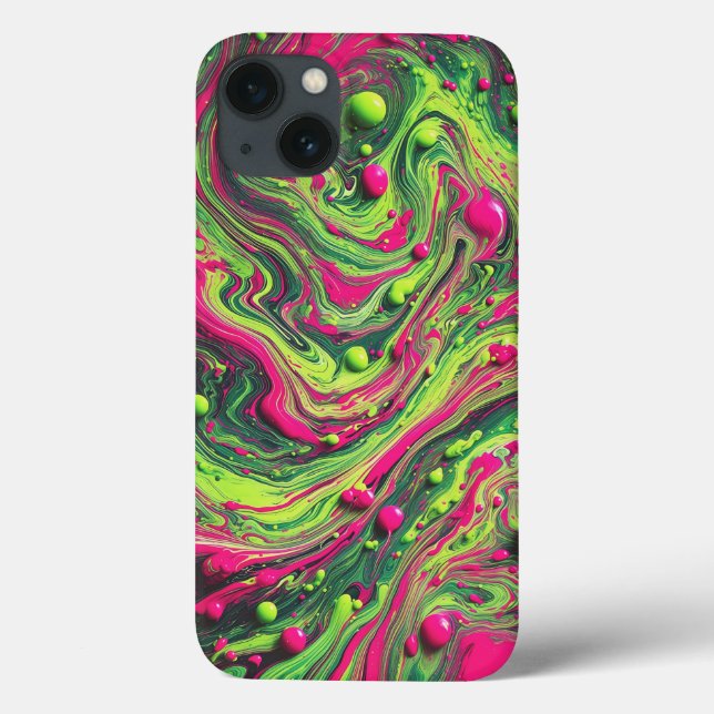 Estojo de Telefone com Líquido Rosa Neon e Verde G (Verso)