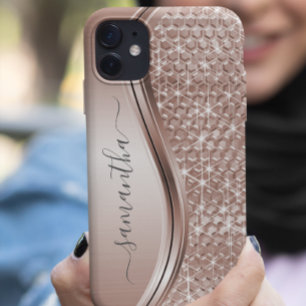 Estojo de Telefone com Nome Manuscrito em Rose Gol