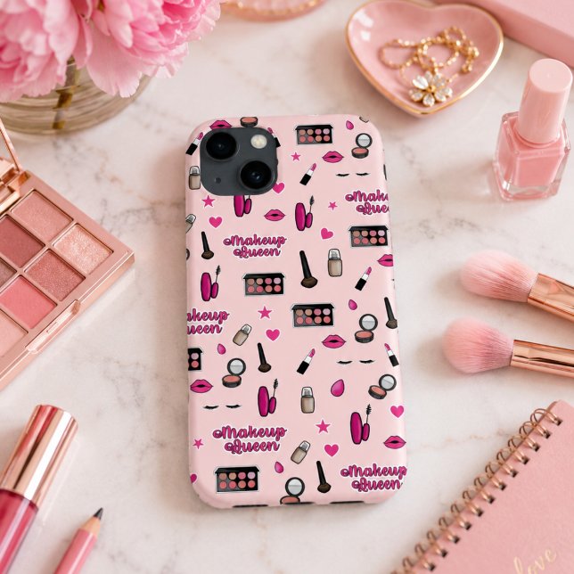 Estojo de telefone com padrão de maquiagem rosa (Criador carregado)