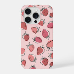 Estojo de Telefone com Padrão Rosa Morango Fofo