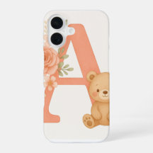 Estojo de telefone com urso floral alfabeto A