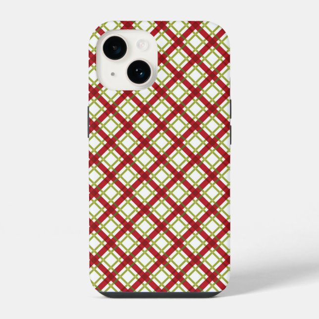 Estojo de telefone com xadrez natalino vermelho e  (Verso)