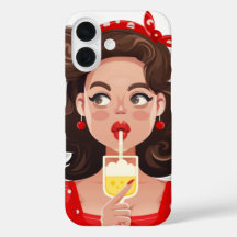 Estojo de telefone de cocktail menina retrô fofa