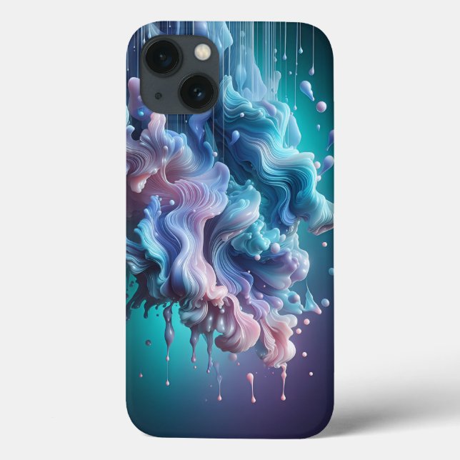 Estojo de telefone de nuvem líquida abstrata Teal  (Verso)