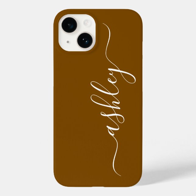 Estojo de telefone dourado marrom de luxo com nome (Verso)
