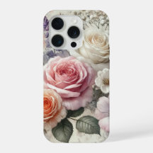 Estojo de telefone elegante com rosas rosa e branc
