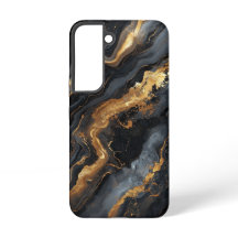 Estojo de Telefone em Mármore Preto e Dourado de L