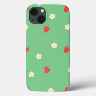 estojo de telefone floral de morango fofo.