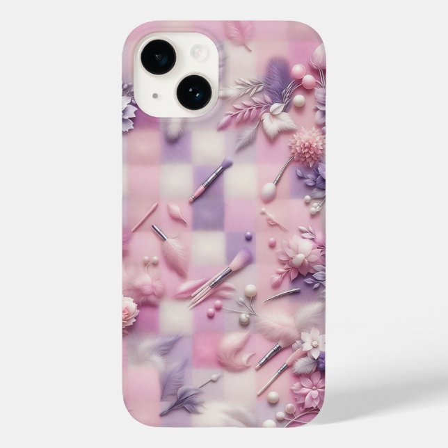 Estojo de Telefone Floral e Maquiagem Pastel Chic  (Verso)