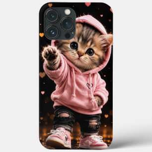 Estojo de Telefone Gatinho com Capuz Rosa Fofo