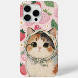 Estojo de Telefone Gato Fofo Morango Kawaii Gatinh
