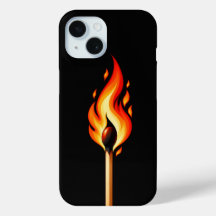 Estojo de telefone preto com chama de fósforo quei
