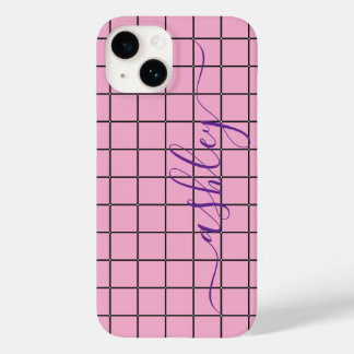 Estojo de telefone rosa claro de luxo com nome per