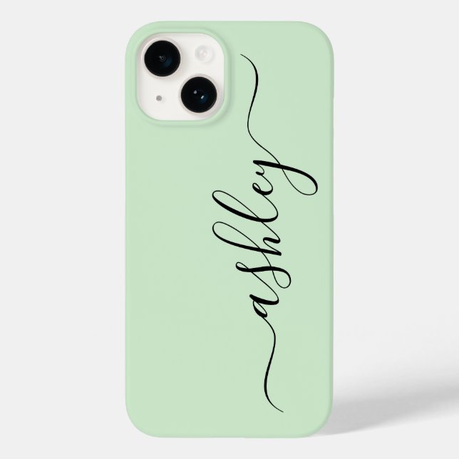 Estojo de telefone verde claro de luxo com nome pe (Verso)